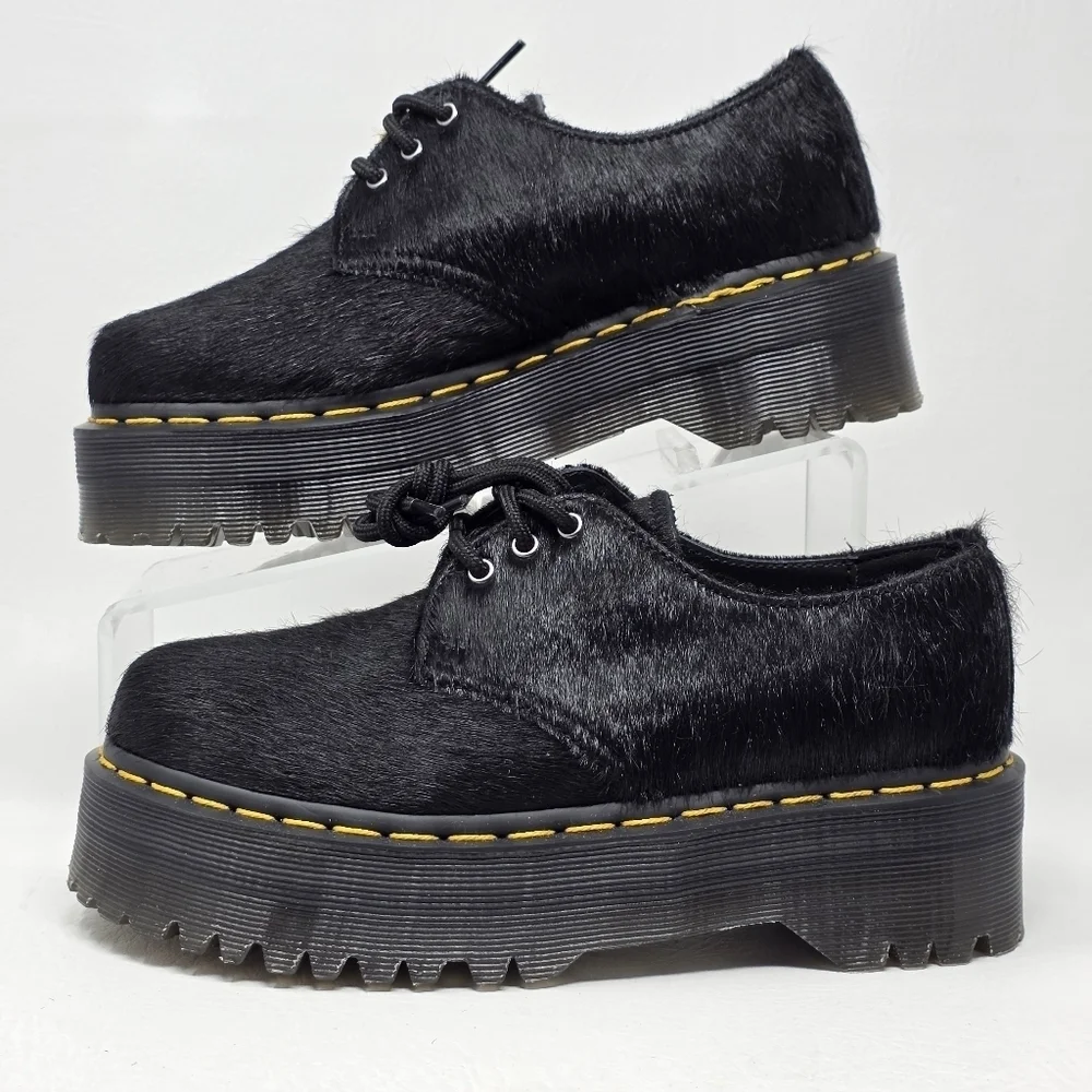 Dr. Martens 1461 Quad Women's Size 6 Oxford Platform Shoes Laceup Black Hair New